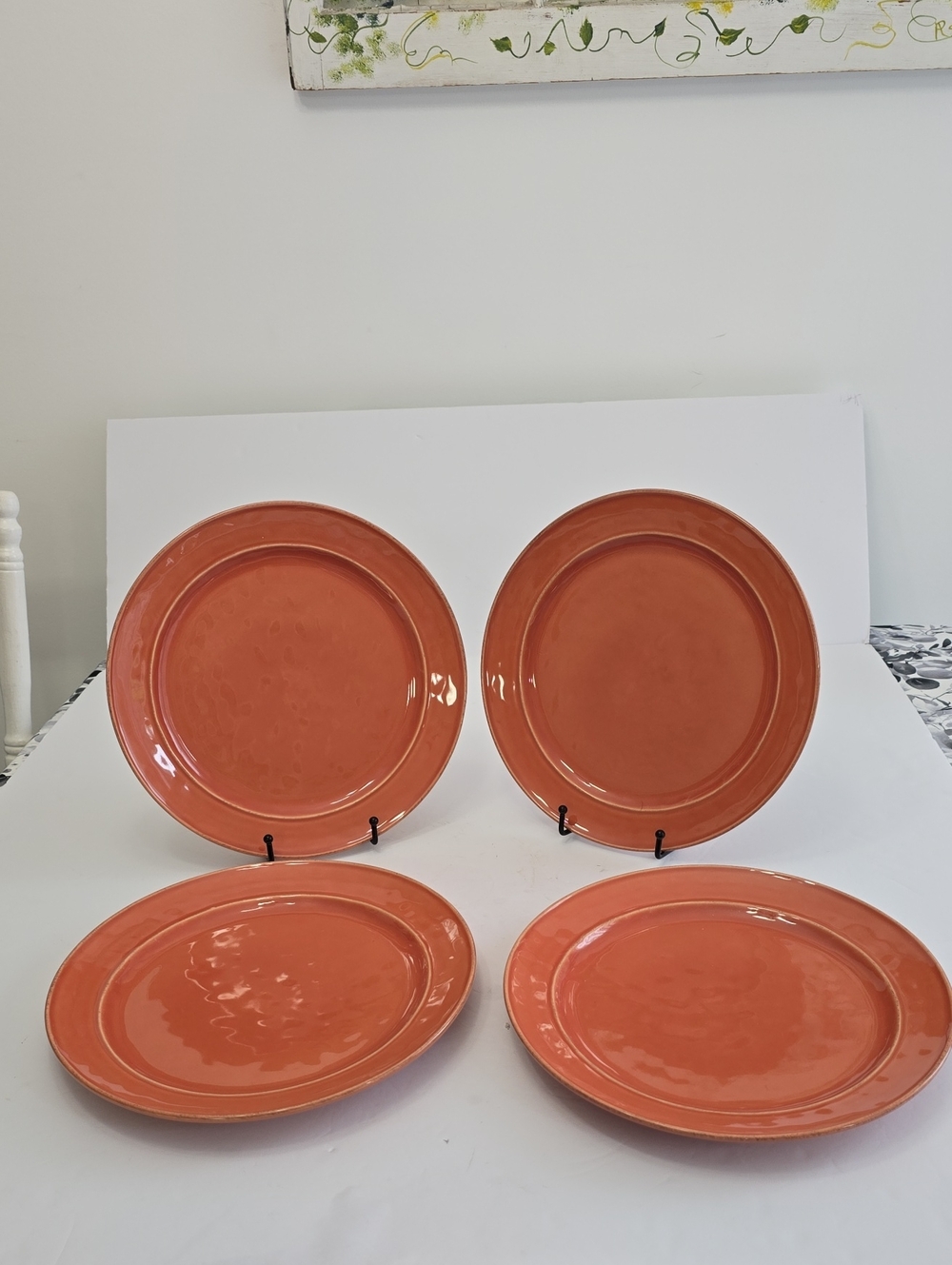 Vintage Pottery Barn Set Of 4 Cambria Persimmon Dinner Plates Stoneware Portugal